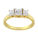 10K Yellow Gold Princess-Cut Diamond Three Stone Band Ring (1 Cttw, J-K Color, I1-I2 Clarity) - Size 6-7