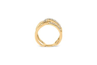 18K Yellow Gold Plated Sterling Silver 1/4 Cttw Diamond Open Crossover Band Ring - 0