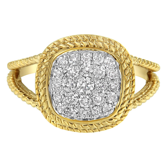 10K Yellow Gold Plated .925 Sterling Silver 1/2 Cttw Diamond Square Cushion Cluster Split Shank Cocktail Ring (J-K Color, I2-I3 Clarity) - Size 7