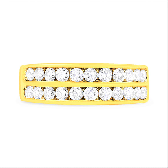 10K Yellow Gold Two-Row Diamond Band Ring (1 Cttw, J-K Color, I1-I2 Clarity) - Size 6