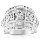 .925 Sterling Silver 2.0 Cttw Round & Baguette Cut Diamond Multi-Row Channel Set Tapered Cocktail Fashion Ring (I-J Color, I3 Clarity) - Size 7-7