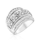 .925 Sterling Silver 2.0 Cttw Round & Baguette Cut Diamond Multi-Row Channel Set Tapered Cocktail Fashion Ring (I-J Color, I3 Clarity) - Size 7-8