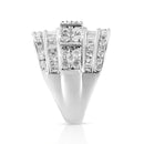 .925 Sterling Silver 2.0 Cttw Round & Baguette Cut Diamond Multi-Row Channel Set Tapered Cocktail Fashion Ring (I-J Color, I3 Clarity) - Size 7-11