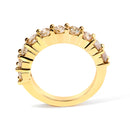 14K Yellow Gold Plated .925 Sterling Silver 2.0 Cttw Round Brilliant Cut Diamond 10 Stone Anniversary Band Ring (J-K Color, I1-I2 Clarity) - Size 7-10