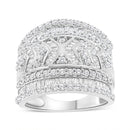 .925 Sterling Silver 2.0 Cttw Diamond Edge Multi-Row Ring Band ( J-K Color, I3 Clarity) - Ring Size 7-4