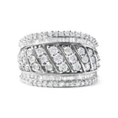 .925 Sterling Silver 2.00 Cttw Diamond Fashion Multi Row Cocktail Ring (H-I Color, I2-I3 Clarity) - Ring Size 7-1