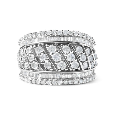 .925 Sterling Silver 2.00 Cttw Diamond Fashion Multi Row Cocktail Ring (H-I Color, I2-I3 Clarity) - Ring Size 7