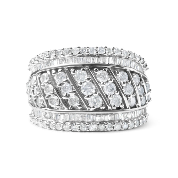 .925 Sterling Silver 2.00 Cttw Diamond Fashion Multi Row Cocktail Ring (H-I Color, I2-I3 Clarity) - Ring Size 7