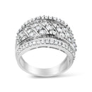 .925 Sterling Silver 2.00 Cttw Diamond Fashion Multi Row Cocktail Ring (H-I Color, I2-I3 Clarity) - Ring Size 7-2