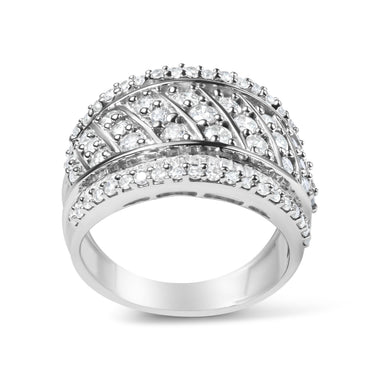 .925 Sterling Silver 2.00 Cttw Diamond Fashion Multi Row Cocktail Ring (H-I Color, I2-I3 Clarity) - Ring Size 7 - 0