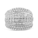 .925 Sterling Silver 2.00 Cttw Round and Baguette-Cut Diamond Cluster Ring (H-I Color, I1-I2 Clarity) - Size 7-6