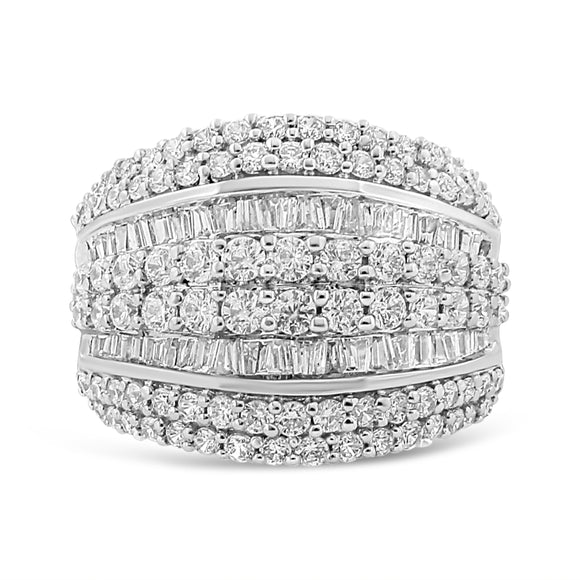 .925 Sterling Silver 2.00 Cttw Round and Baguette-Cut Diamond Cluster Ring (H-I Color, I1-I2 Clarity) - Size 7