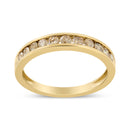 14K Yellow Gold Plated .925 Sterling Silver 1/2 Cttw Channel Set Round Champagne Diamond 11 Stone Band Ring (K-L Color, I1-I2 Clarity) - Size 7-5