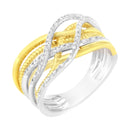 10K Yellow Gold Plated .925 Sterling Silver 1/10 Cttw Diamond Multi Row Crossover Ring Band (I-J Color, I1-I2 Clarity) - Size 7-7