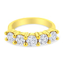 14K Yellow Gold Plated .925 Sterling Silver 2.0 Cttw Shared Prong Set Diamond 5 Stone Wedding Band Ring (J-K Color, I1-I2 Clarity) - Size 7-6