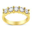 14K Yellow Gold Plated .925 Sterling Silver 1.0 Cttw Shared Prong-set Round Diamond 5 Stone Band Ring (J-K Color, I1-I2 Clarity) - Size 7-5
