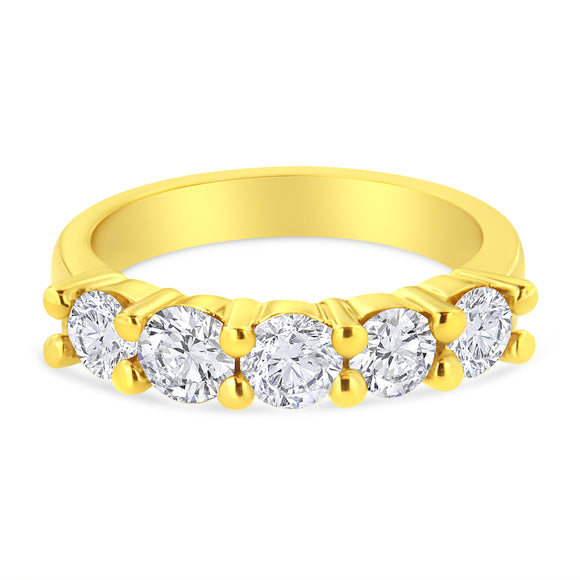 14K Yellow Gold Plated .925 Sterling Silver 1 1/2 Cttw Shared Prong Set Brilliant Round-Cut Diamond Anniversary or Wedding Band Ring (K-L Color, SI2-I1 Clarity) - Size 7