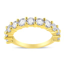 14K Yellow Gold Plated .925 Sterling Silver 2.00 Cttw Shared Prong Set Round-Diamond 11 Stone Band Ring (J-K Color, I1-I2 Clarity) - Size 7-5