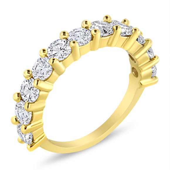14K Yellow Gold Plated .925 Sterling Silver 2.00 Cttw Shared Prong Set Round-Diamond 11 Stone Band Ring (J-K Color, I1-I2 Clarity) - Size 7