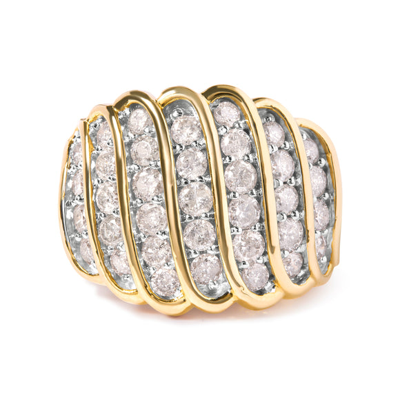 14K Yellow Gold Plated .925 Sterling Silver 2.00 Cttw Diamond Multi Row Band Ring (J-K Color, I1-I2 Clarity) - Ring Size 7