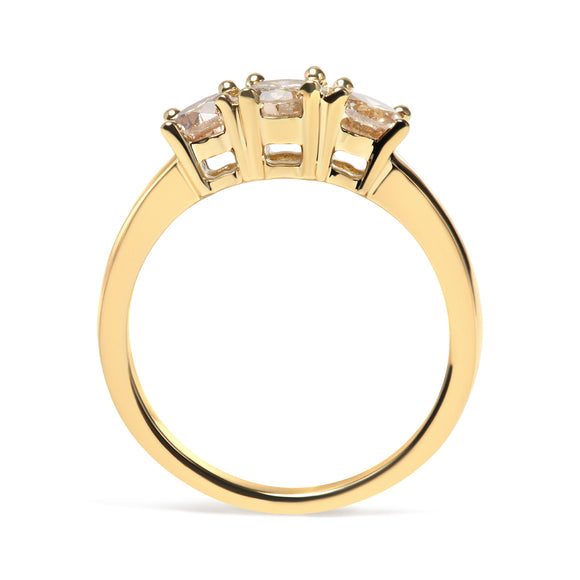 10K Yellow Gold 1.00 Cttw Champagne Diamond 3-Stone Band Ring (J-K Color, I1-I2 Clarity)  - Size 7