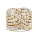 10K Yellow Gold 3.0 Cttw Diamond Eight-Row Bypass Crossover Statement Band Ring (H-I Color, I2-I3 Clarity) - Size 7-8