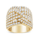 10K Yellow Gold 3.0 Cttw Diamond Eight-Row Bypass Crossover Statement Band Ring (H-I Color, I2-I3 Clarity) - Size 7-9