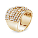 10K Yellow Gold 3.0 Cttw Diamond Eight-Row Bypass Crossover Statement Band Ring (H-I Color, I2-I3 Clarity) - Size 7-10