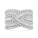 .925 Sterling Silver 2 3/8 Cttw Diamond Multi Row Overlay Band Ring ( J-K Color, I3 Clarity) - Ring Size 7-4