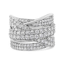 .925 Sterling Silver 2.00 Cttw Round-Cut Diamond Overlapping Bypass Band Ring (I-J Color, I2-I3 Clarity) - Ring Size 7-4