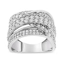 .925 Sterling Silver 2.00 Cttw Round-Cut Diamond Overlapping Bypass Band Ring (I-J Color, I2-I3 Clarity) - Ring Size 7-5