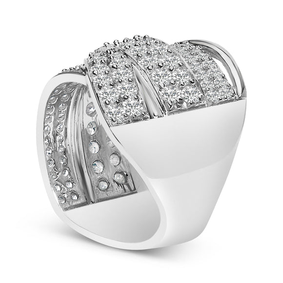 .925 Sterling Silver 2.00 Cttw Round-Cut Diamond Overlapping Bypass Band Ring (I-J Color, I2-I3 Clarity) - Ring Size 7
