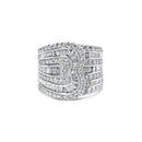 10K White Gold 2 1/2 Cttw Round and Baguette-Cut Diamond Multi-Row Bypass Ring (J-K Color, I2-I3 Clarity) - Ring Size 7-6