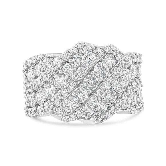 10K White Gold 3.00 Cttw Diamond Multi Row Cluster Band Ring (I-J Color, I3 Clarity) - Size 7