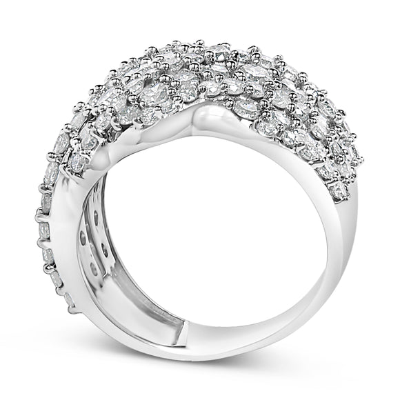 10K White Gold 3.00 Cttw Diamond Multi Row Cluster Band Ring (I-J Color, I3 Clarity) - Size 7