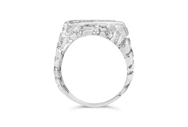 .925 Sterling Silver 1/3 Diamond 6 Stone Rectangle Nugget Gents Ring - Size 10 - 0