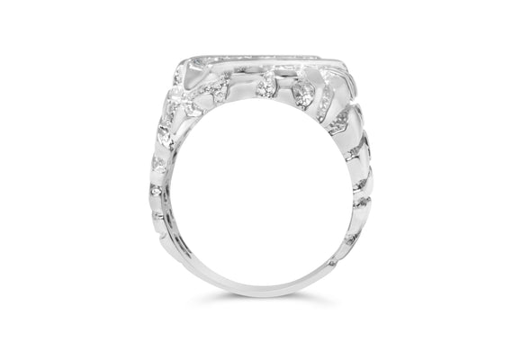 .925 Sterling Silver 1/3 Diamond 6 Stone Rectangle Nugget Gents Ring - Size 10