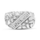 .925 Sterling Silver 1/3 Diamond 6 Stone Rectangle Nugget Gents Ring - Size 10-5