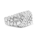 .925 Sterling Silver 1/3 Diamond 6 Stone Rectangle Nugget Gents Ring - Size 10-6