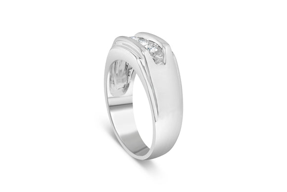 Men's .925 Sterling Silver 1/3 Cttw Diamond Channel Set 3 Stone Ring Band (I-J Color, I3 Clarity) - Ring Size 10