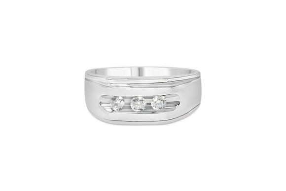 Men's .925 Sterling Silver 1/3 Cttw Diamond Channel Set 3 Stone Ring Band (I-J Color, I3 Clarity) - Ring Size 10