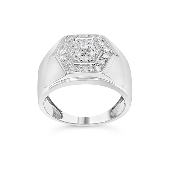 Men's .925 Sterling Silver 1/2 Cttw Multi-Diamond Hexagon Frame Ring (I-J Color, I3 Clarity) - Ring Size 10