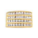 10K Yellow Gold Plated .925 Sterling Silver 1 1/2 Cttw Diamond 4 Row Channel Band Ring (Champagne Color, I2-I3 Clarity) Size 7-6