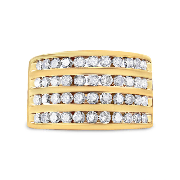 10K Yellow Gold Plated .925 Sterling Silver 1 1/2 Cttw Diamond 4 Row Channel Band Ring (Champagne Color, I2-I3 Clarity) Size 7
