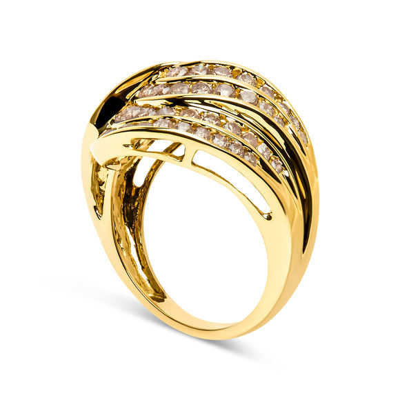 10K Yellow Gold 2.0 Cttw Channel Set Diamond Cocktail Swirl Band Ring (K-L Color, I1-I2 Clarity) - Ring Size 7