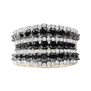 14K Yellow Gold Plated .925 Sterling Silver 1 3/4 Cttw Treated Black and White Alternating Diamond Multi Row Band Ring (Black / I-J Color, I2-I3 Clarity) - Size 7-5