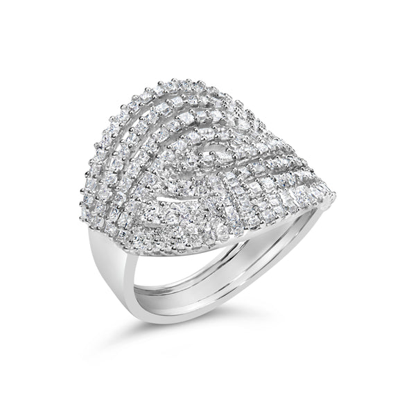 10K White Gold 1 1/2 Cttw Princess Diamond Swirl Design Cocktail Ring