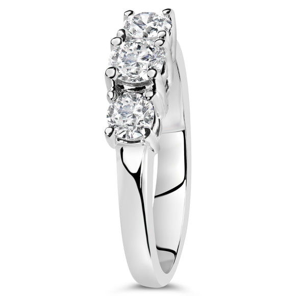 14K White Gold  3/4 Cttw Lab Grown Diamond 3 Stone Ring Band (F-G Color, VS2-SI1 Clarity)- Size 7