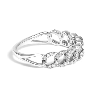 .925 Sterling Silver 1/4 Cttw Diamond Curb Link Band Ring - 0