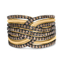 10K Yellow Gold Plated .925 Sterling Silver 1.0 Cttw Champagne Diamond Multi Row Cross Over Band Ring - Size 7-1